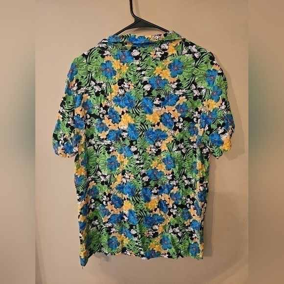 DISNEY Men's Green Mickey-Mouse Tropical Button-Up Short-Sleeve Shirt SZ M - Picture 3 of 3